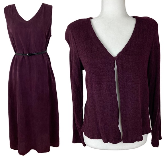 VTG 90's Rabbit DesignMaxi Sleeveless Burgundy Maxi Dress with cardigan 14 M - Picture 1 of 17